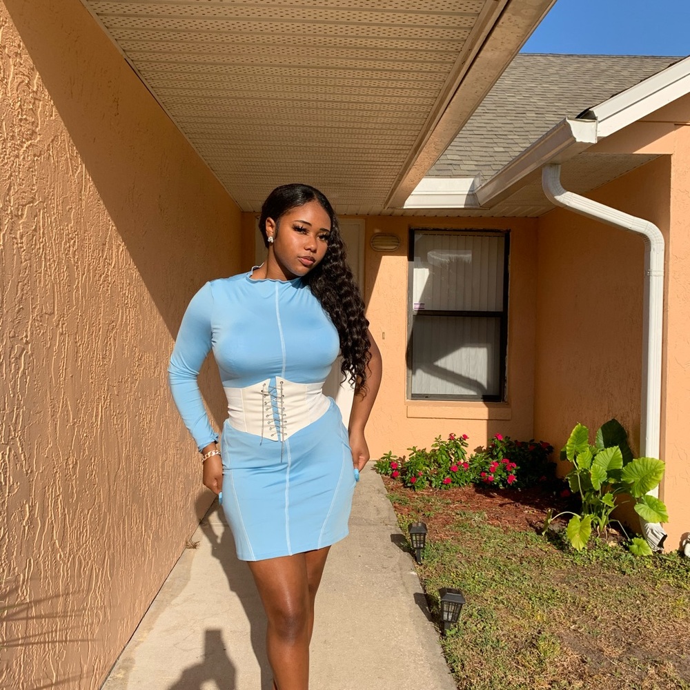 Blue one sleeve dress